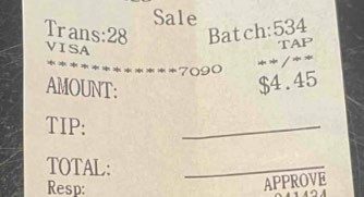 Card slip for the same sale charging 4.45
