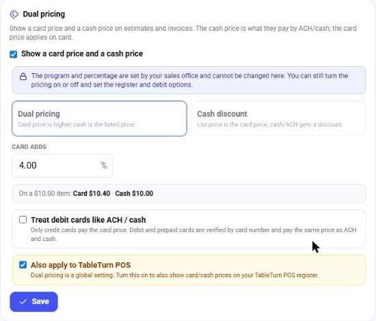 Dual pricing settings with the rate locked