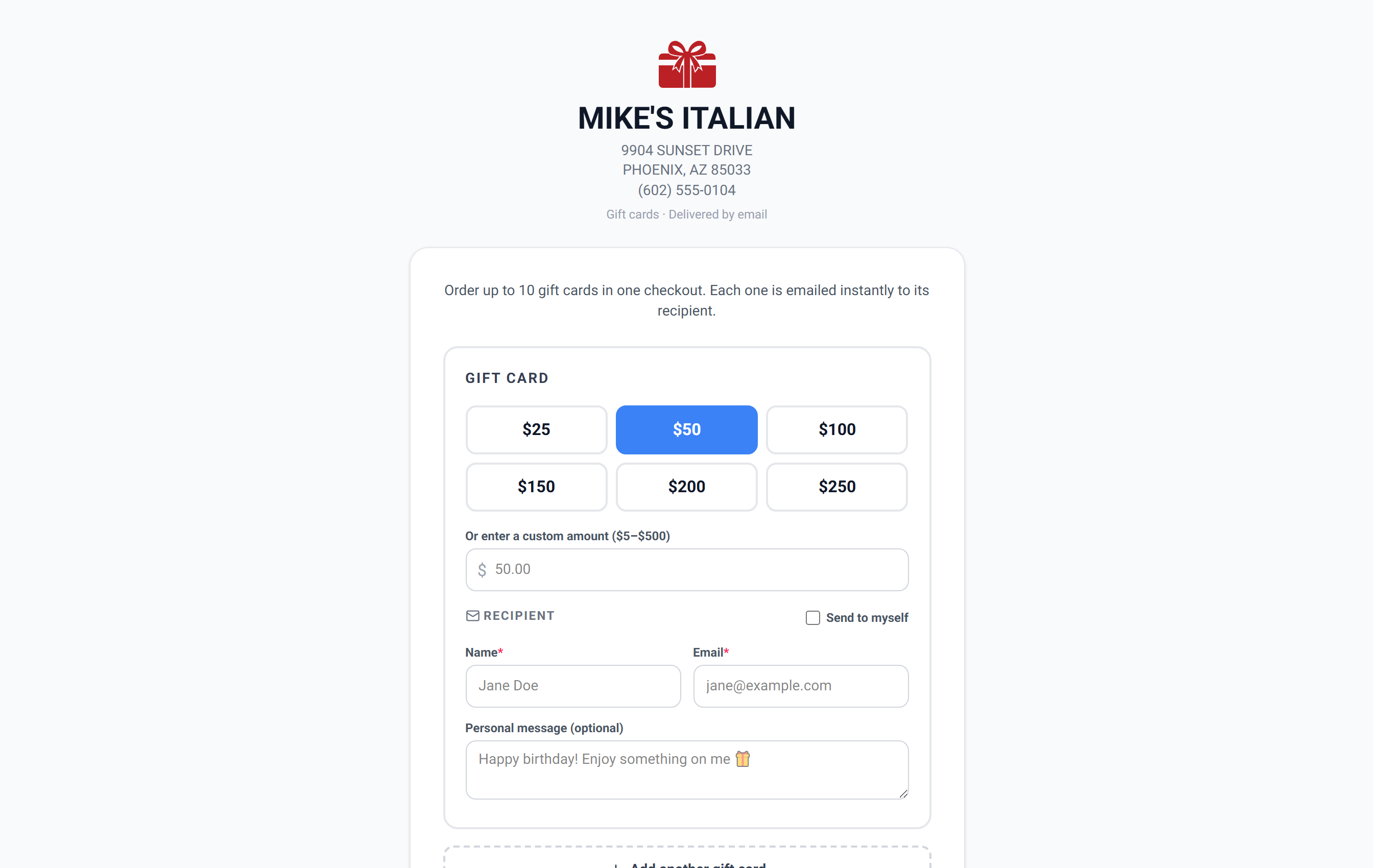 Public gift card storefront