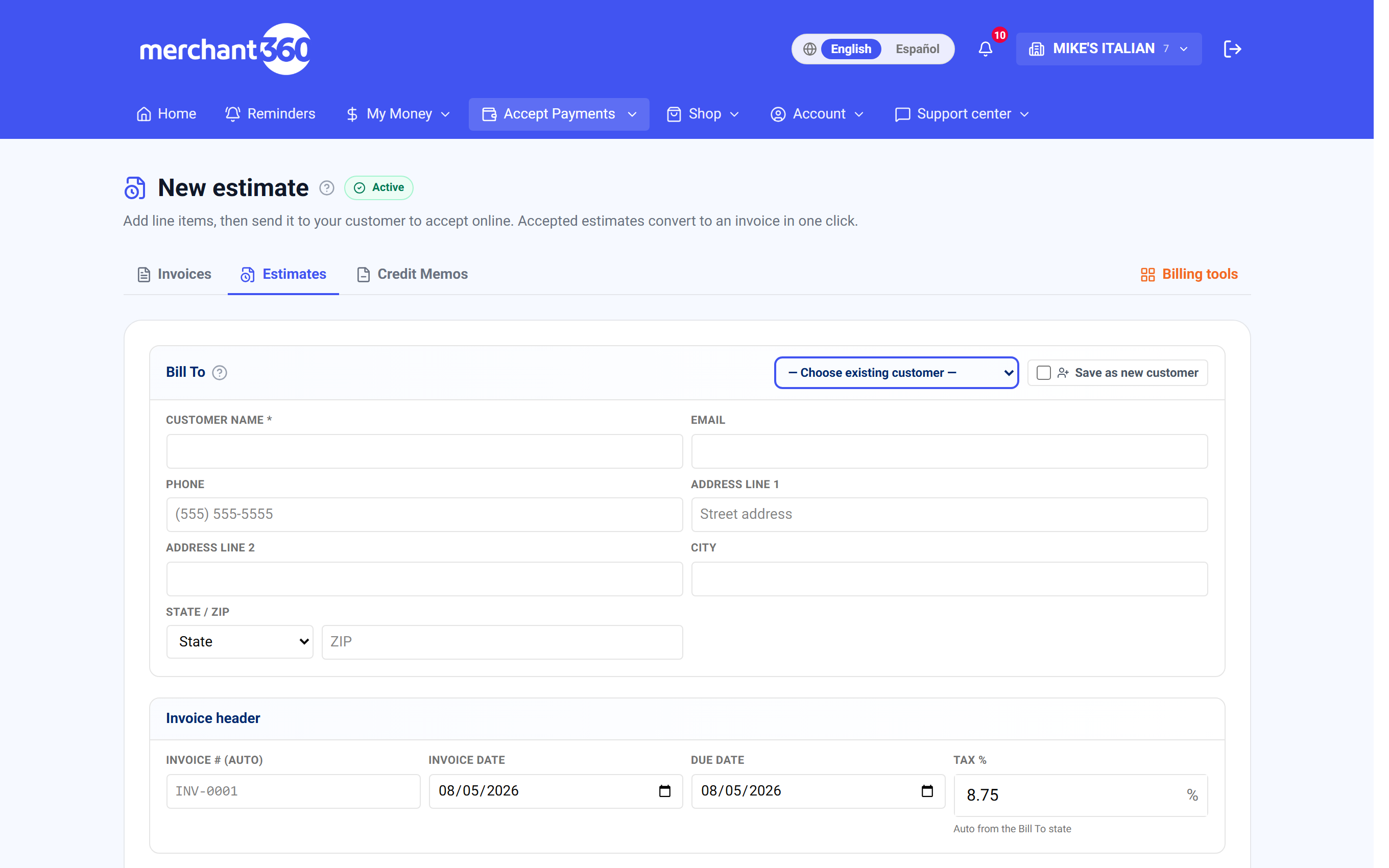 The New estimate builder