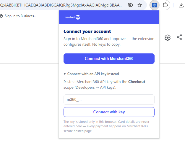 The manual connection option with the API key field