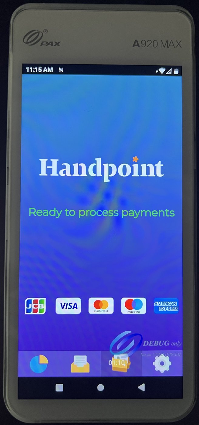 The PAX A920 MAX on its Handpoint ready screen