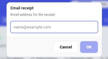 The Email receipt prompt asking for an email address