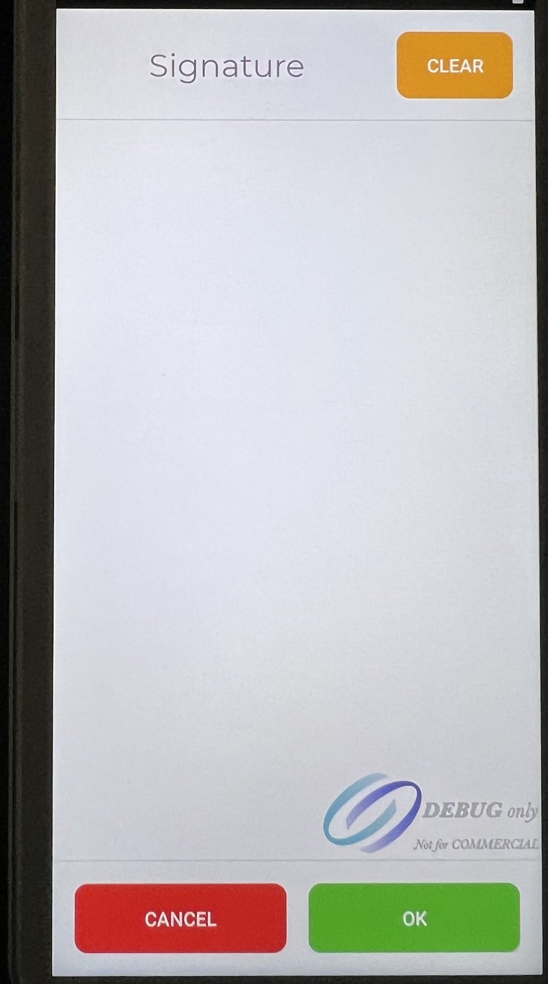 The terminal's signature screen with Clear, Cancel and OK