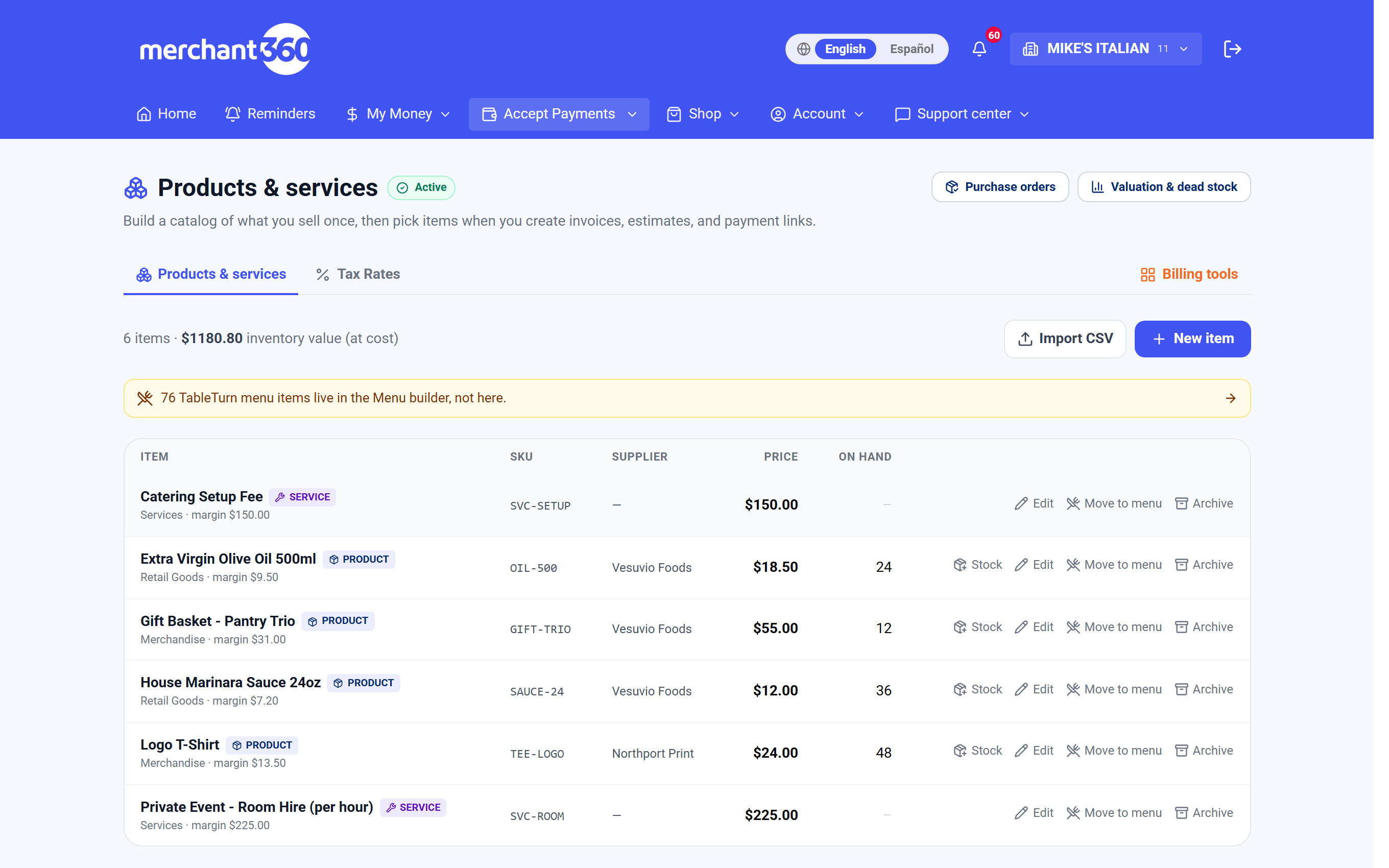 Products & services – the merchant catalog