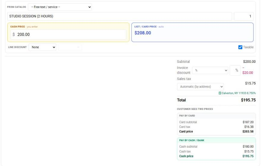 The invoice totals block