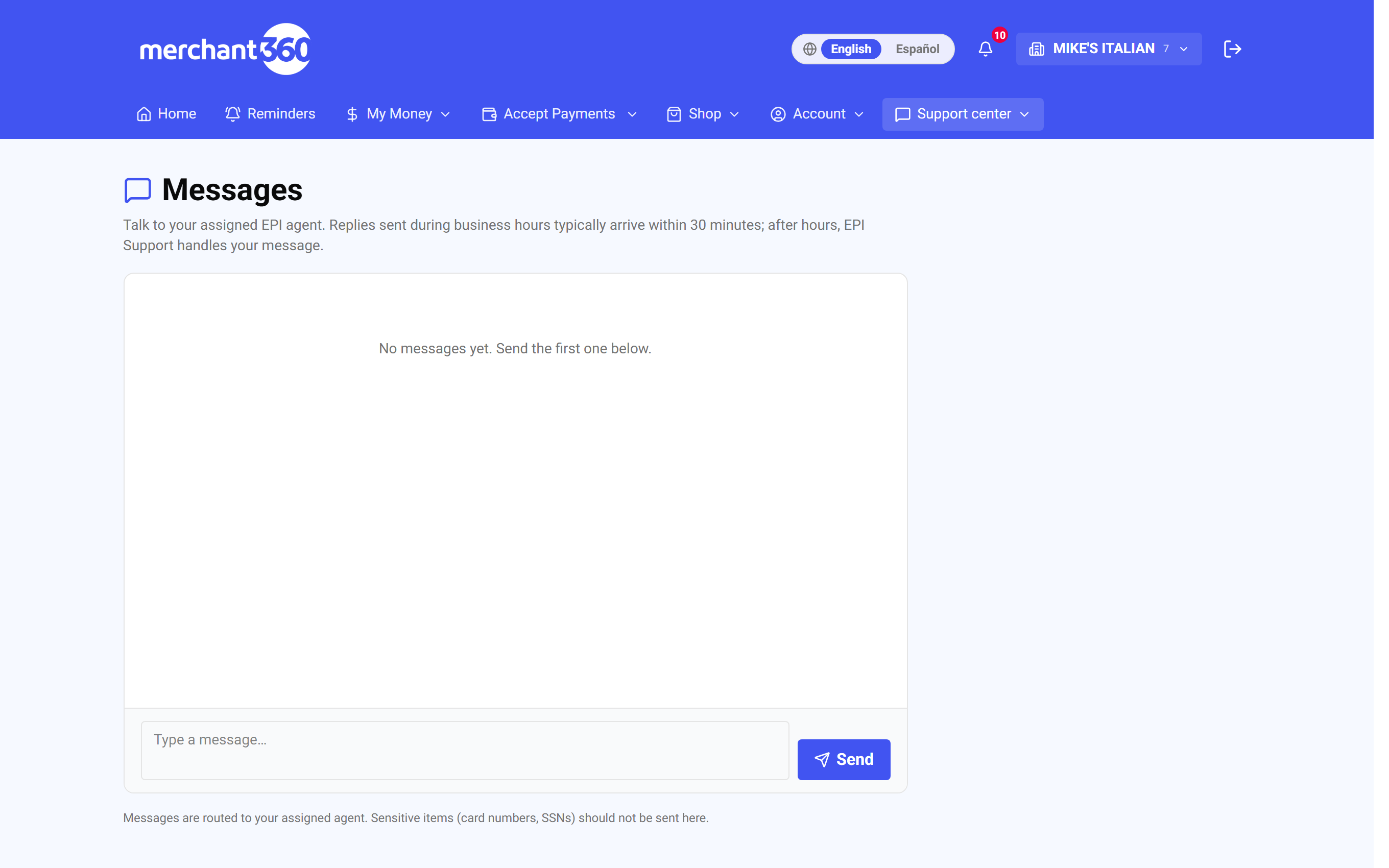 In-portal messages with the EPI team