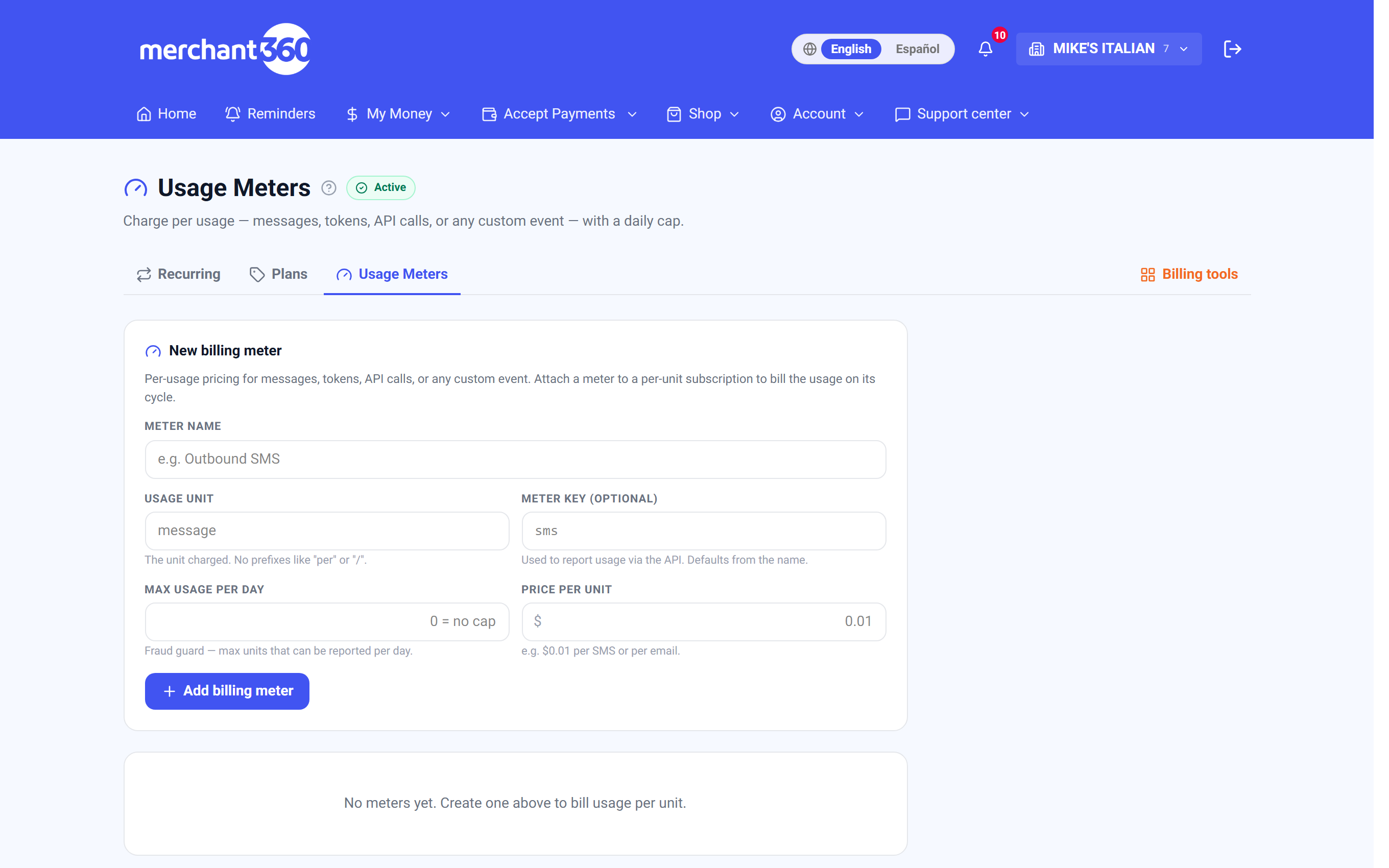The Usage Meters builder