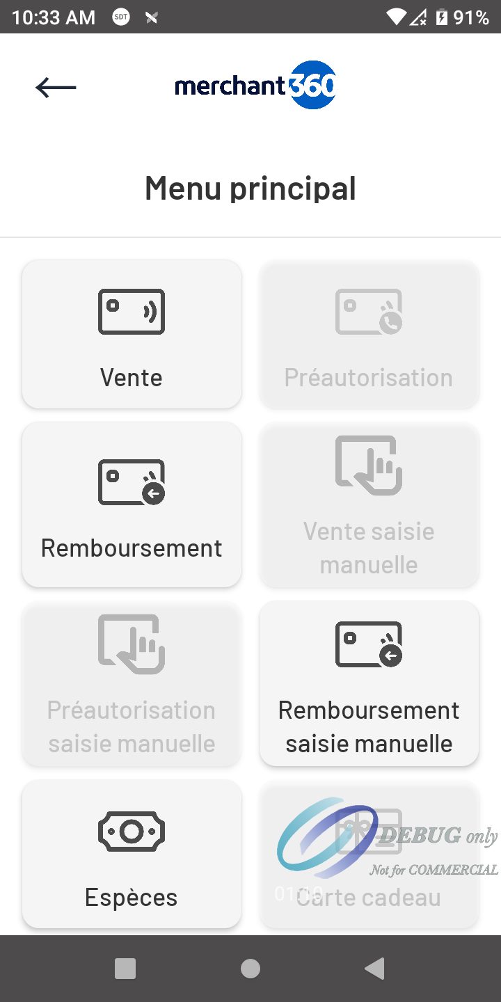 The Main Menu in French