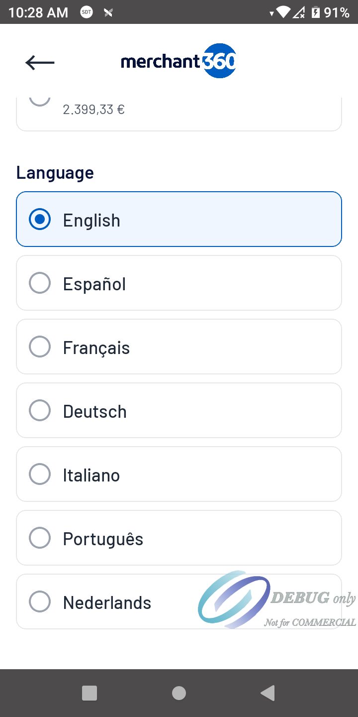 The language list: English, Español, Français, Deutsch, Italiano, Português, Nederlands