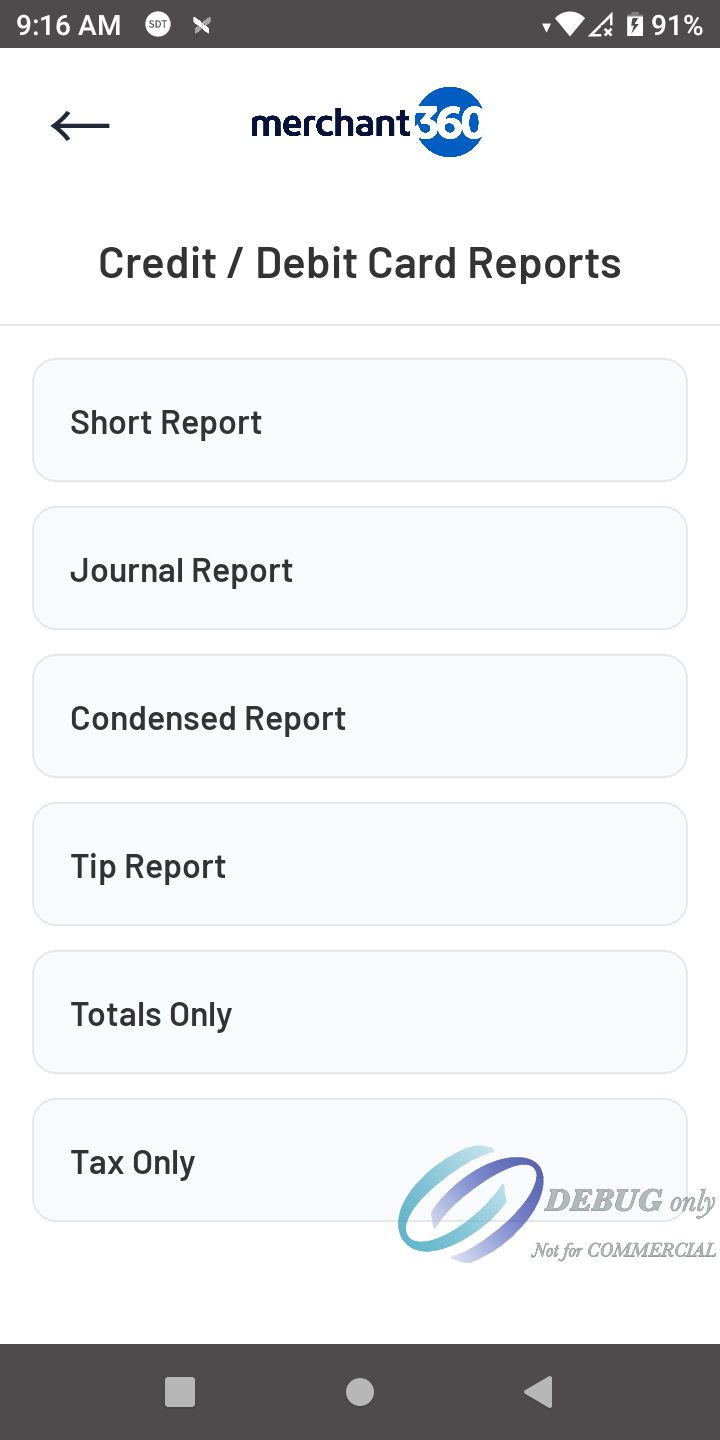 The list of card report types