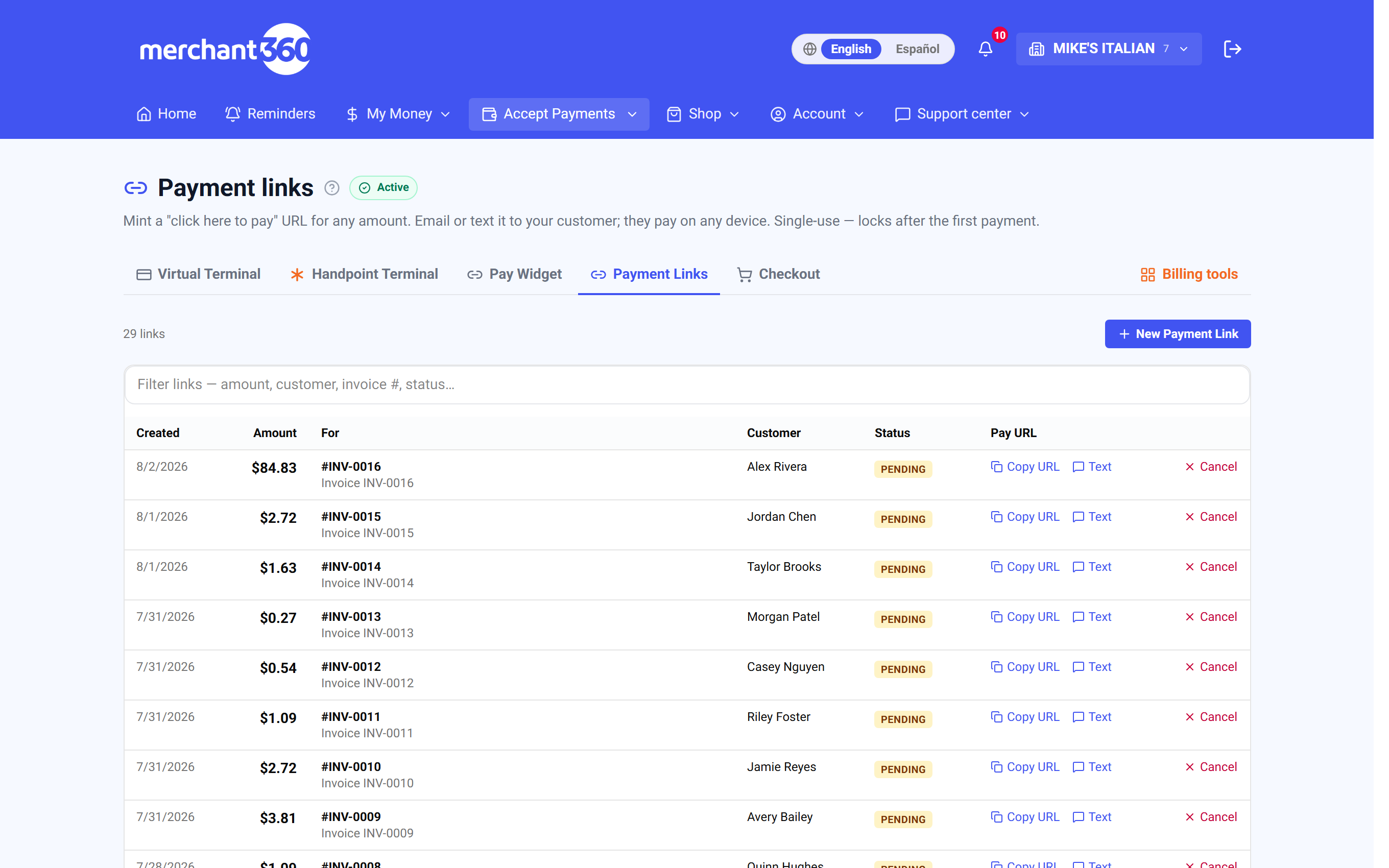 Payment links board