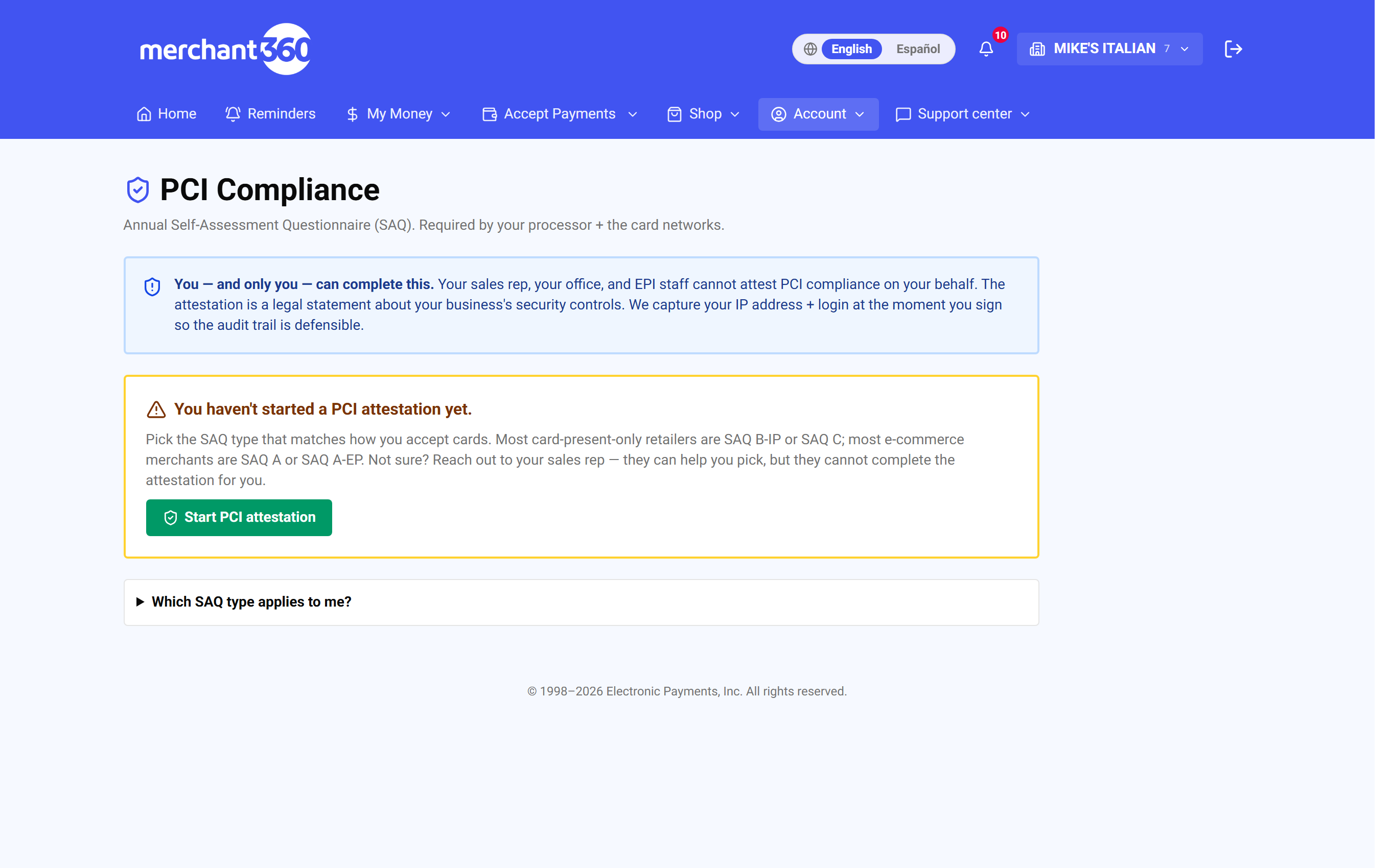 PCI compliance dashboard