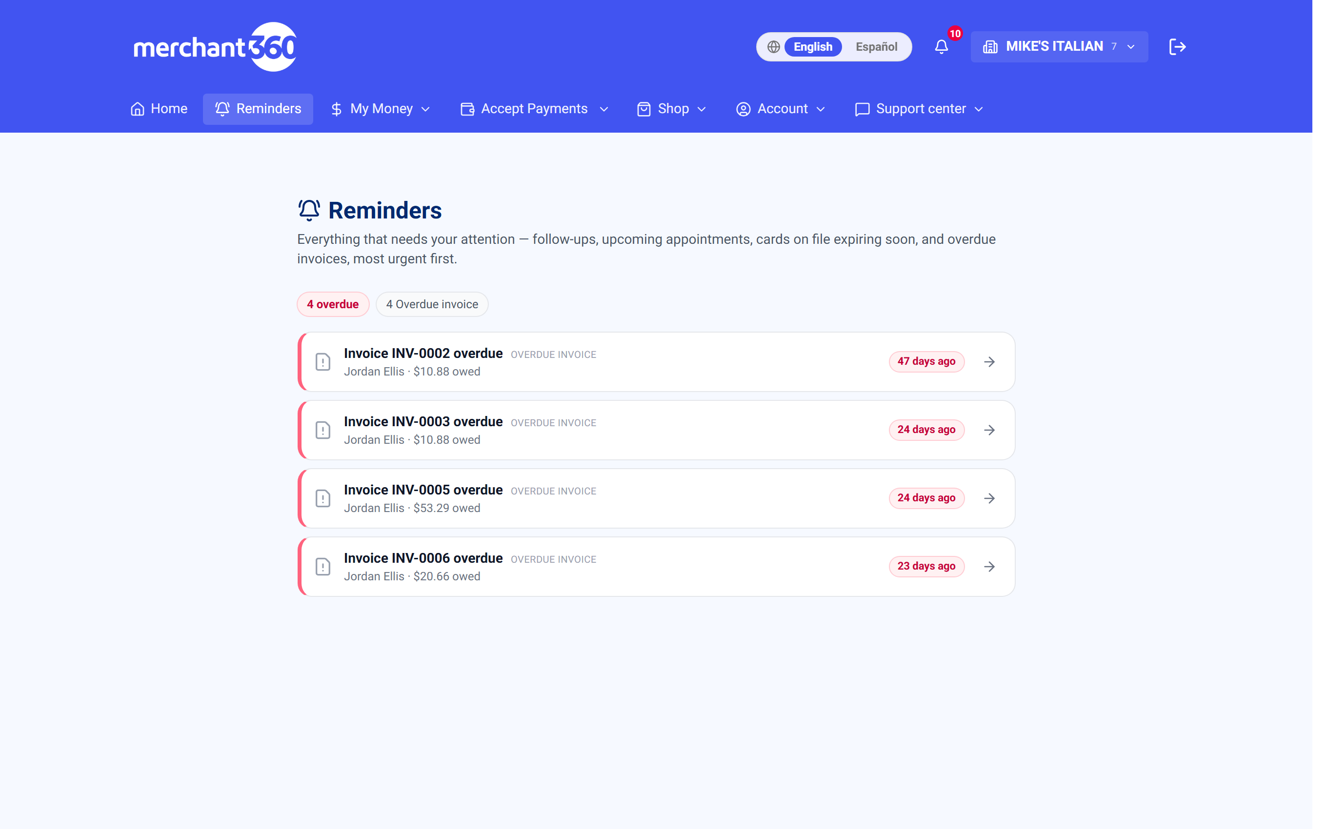 Reminders center