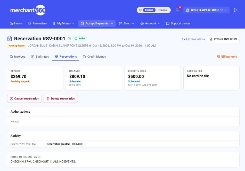 Reservation detail page