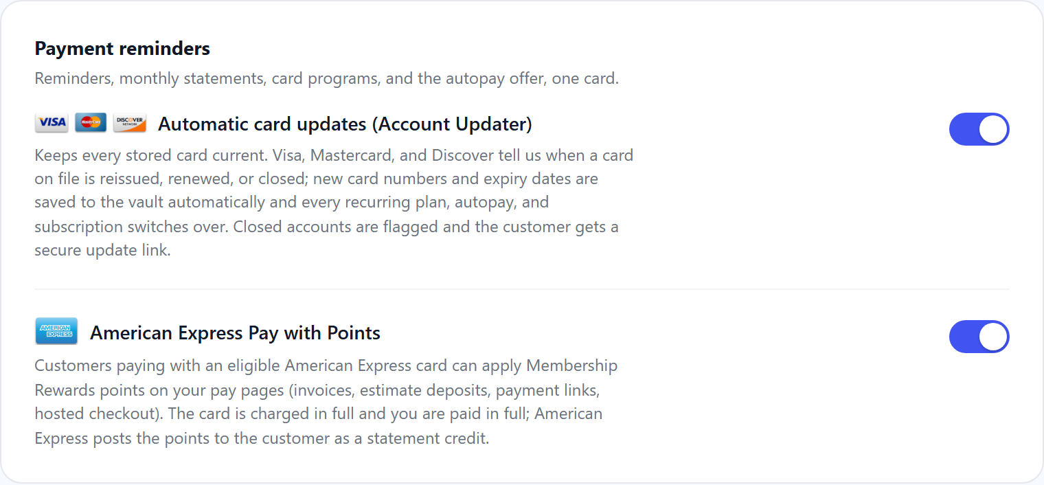 The Automatic card updates switch