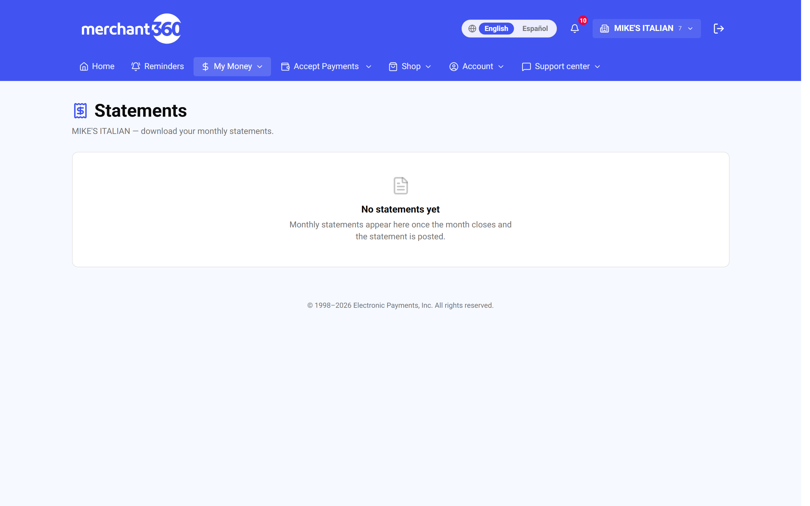 Monthly processing statements