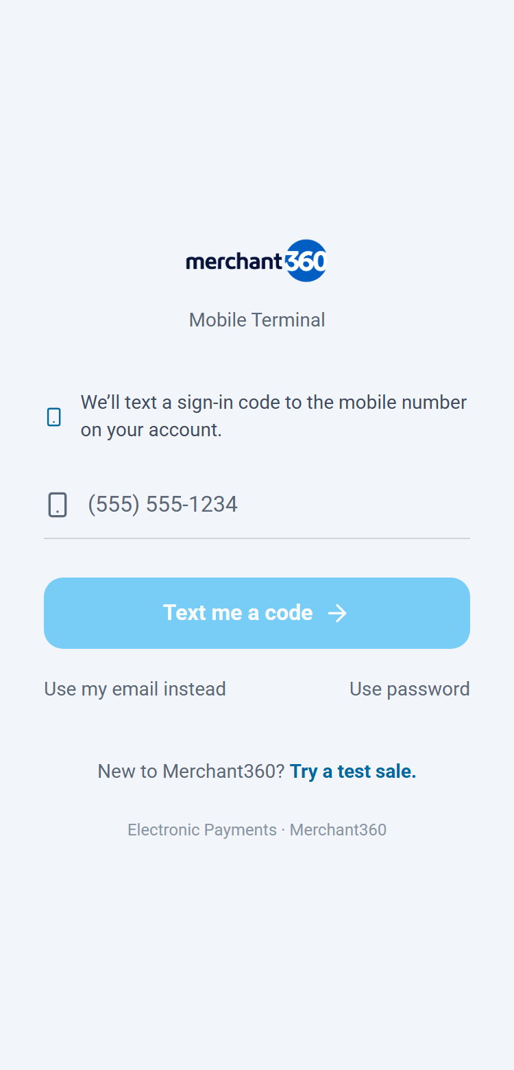 Mobile terminal sign-in screen asking for a mobile number