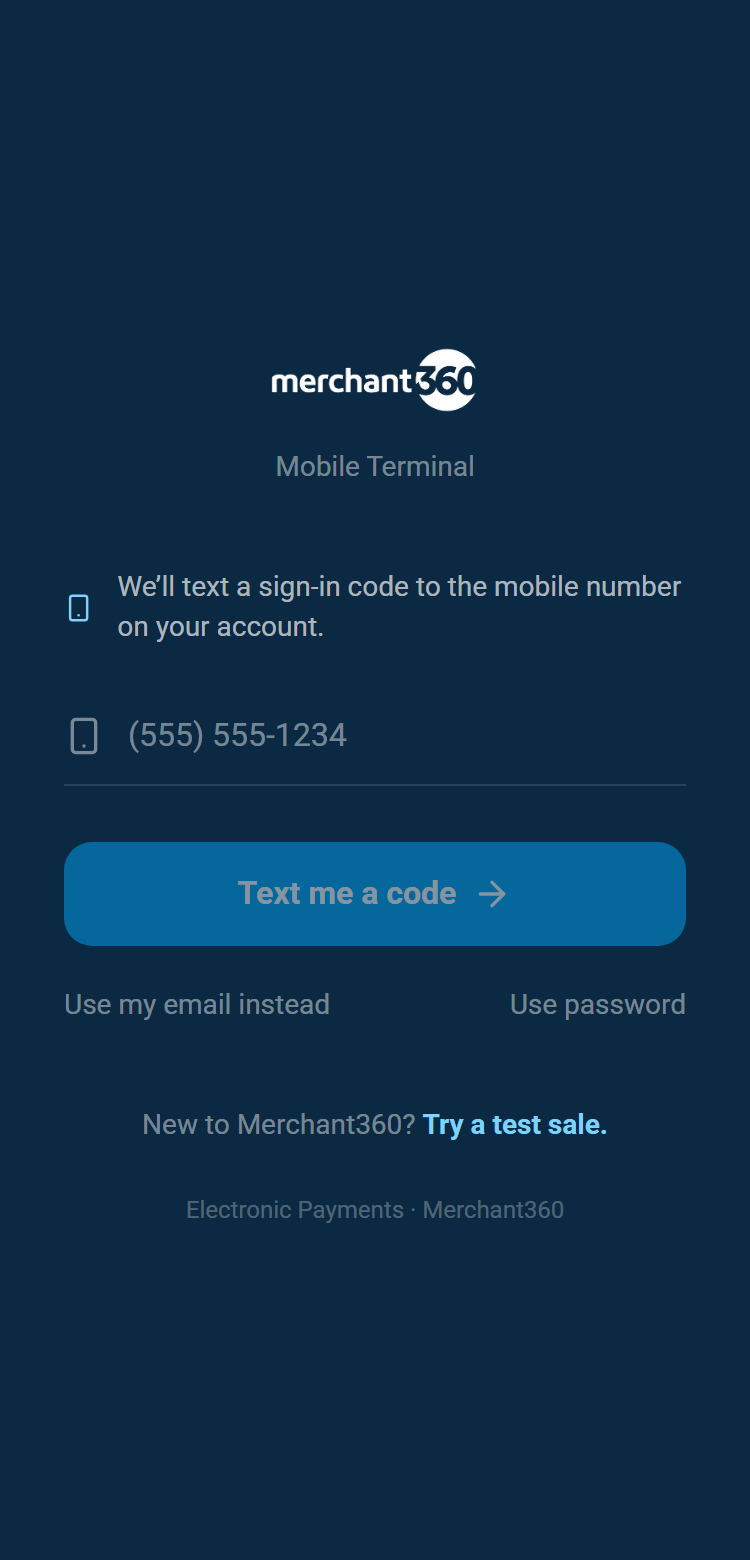 Mobile terminal sign-in screen asking for a mobile number
