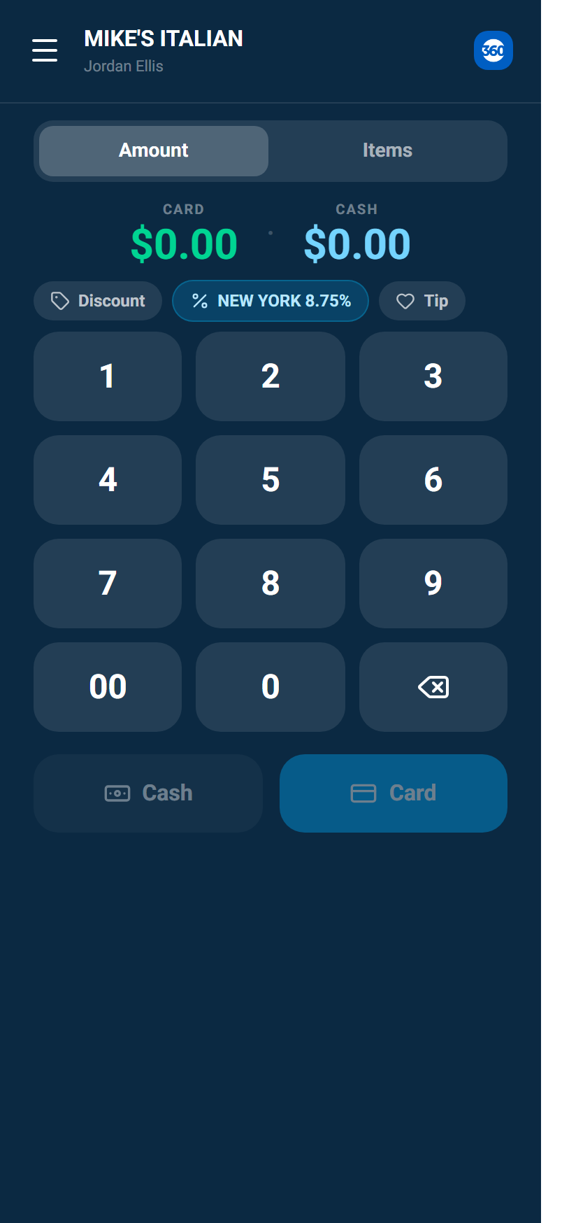 Merchant360 mobile terminal sale screen