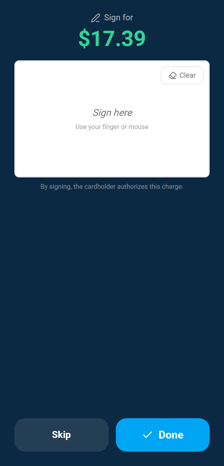 The signature pad shown after approval