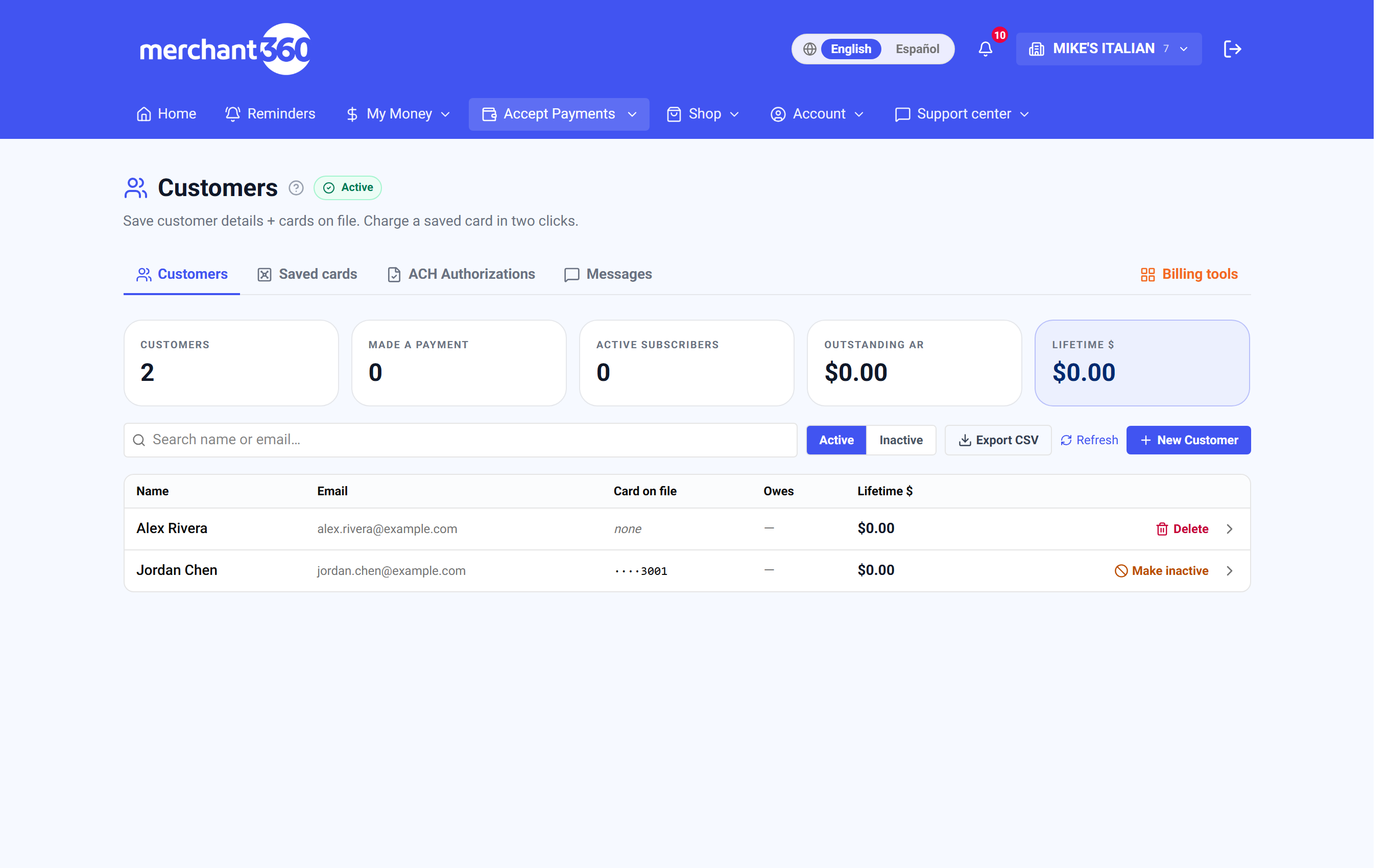 Customer directory with vaulted cards