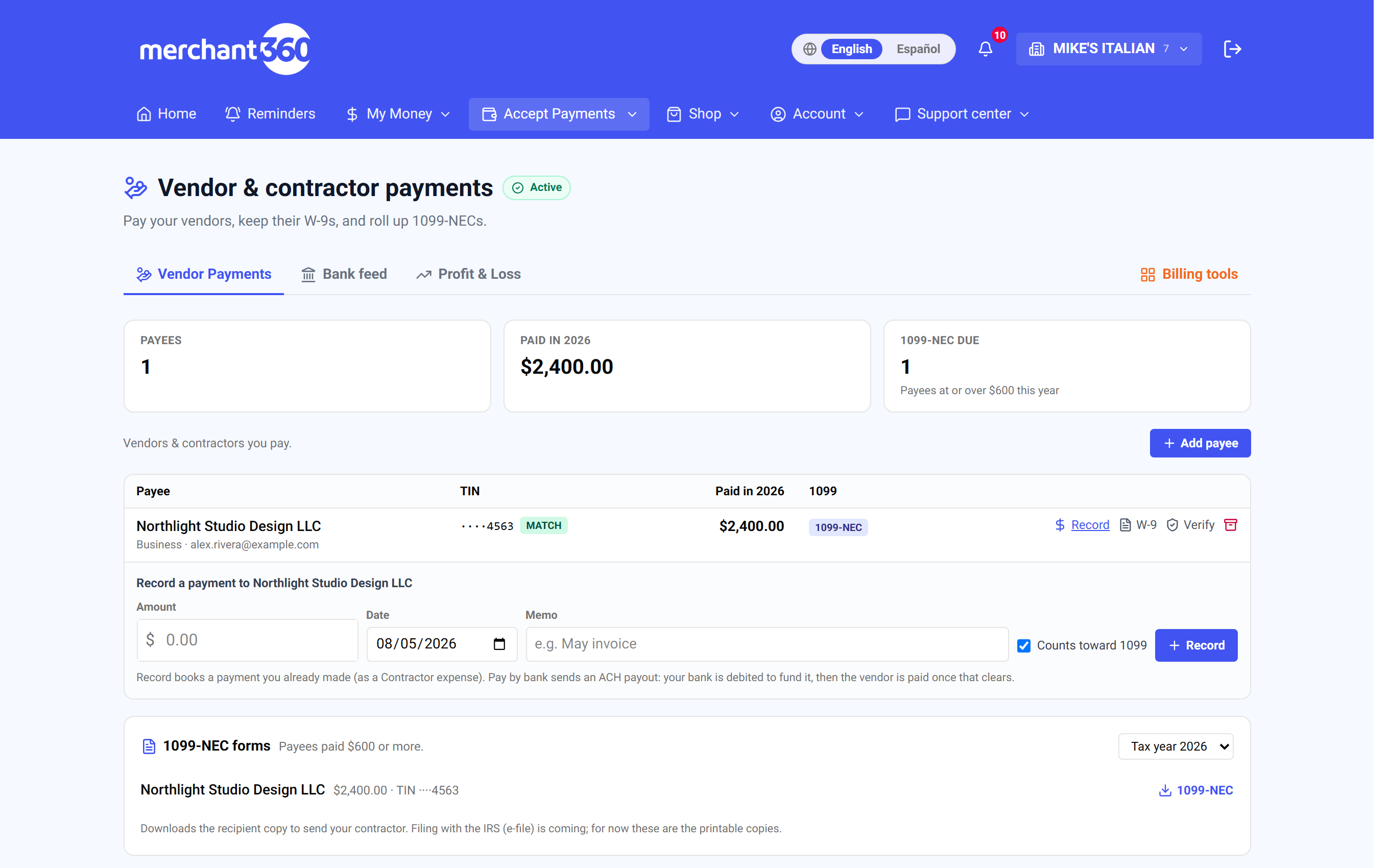 Record a payment form