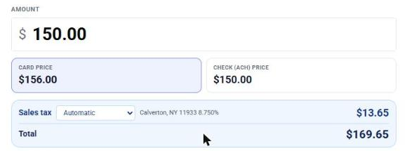 The price panel with Sales tax set to Automatic