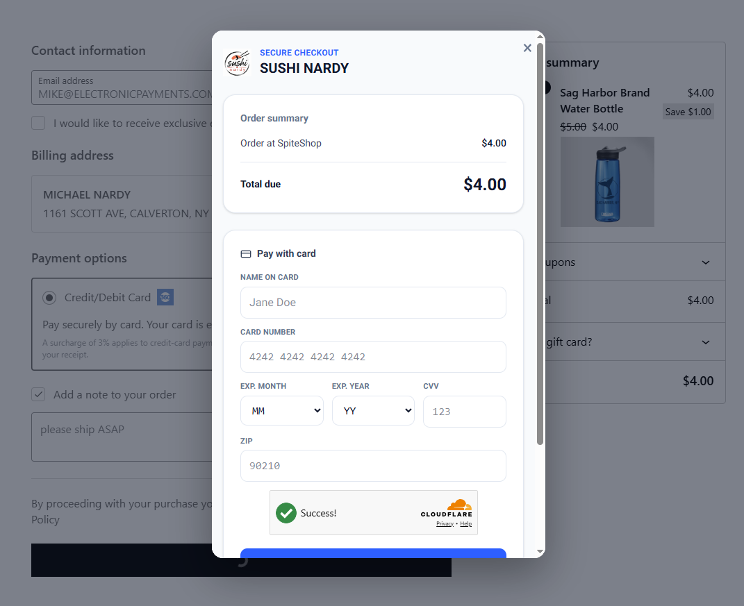Modal payment window over the WooCommerce checkout