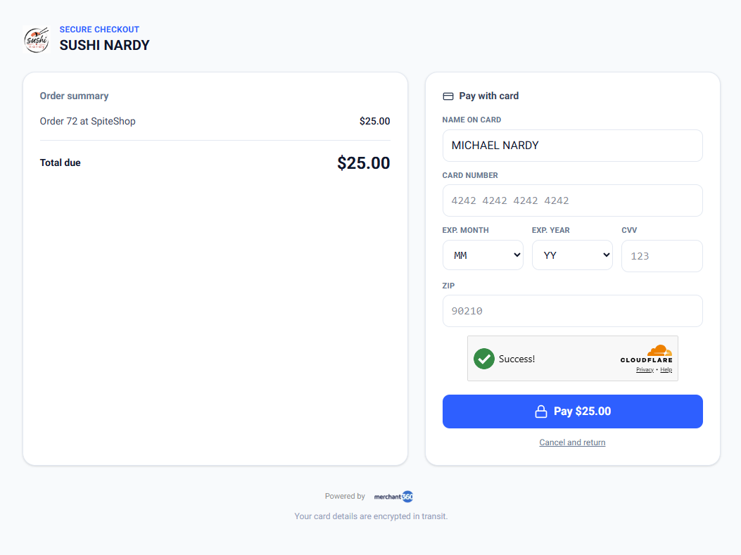 Hosted Merchant360 payment page